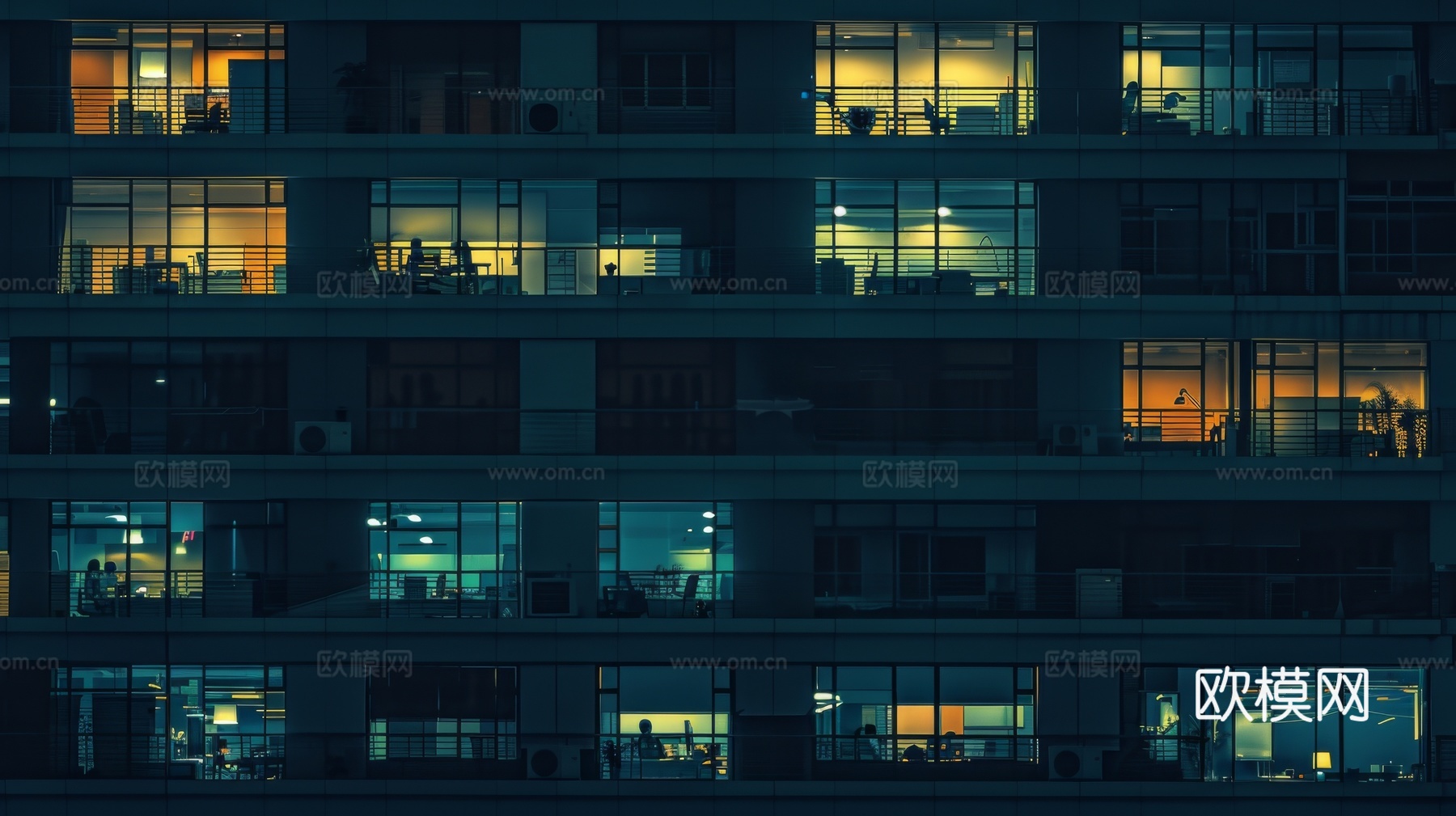 夜晚窗景建筑外立面玻璃幕墙
