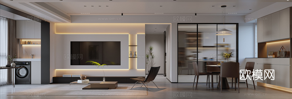 現(xiàn)代客餐廳3d模型下載(渲染圖1)