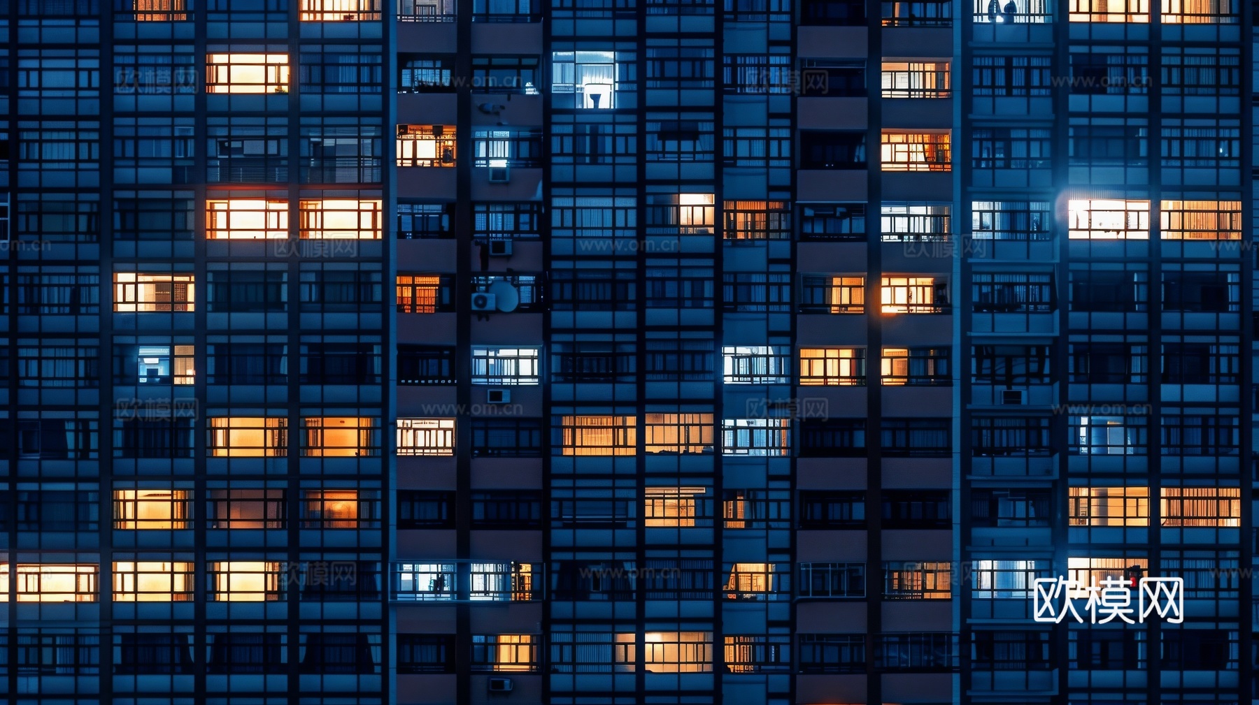 夜晚窗景建筑外立面玻璃幕墙下载（渲染图8）