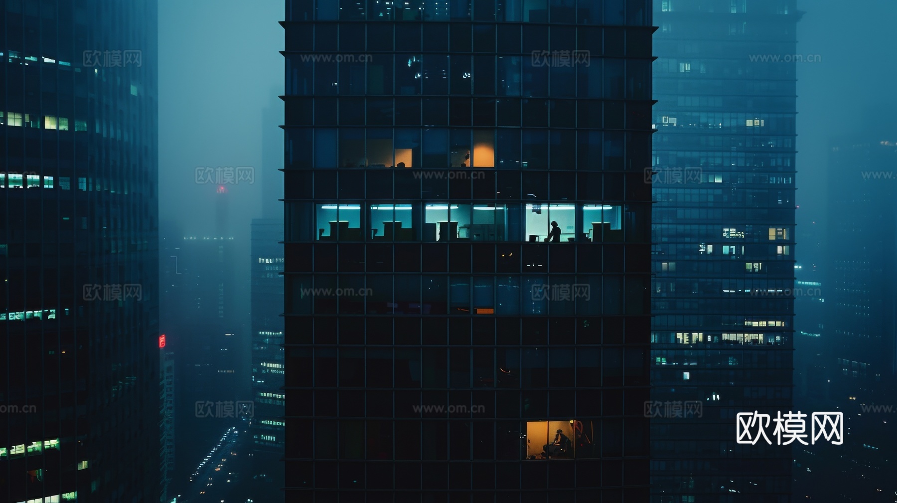 夜晚窗景建筑外立面玻璃幕墙