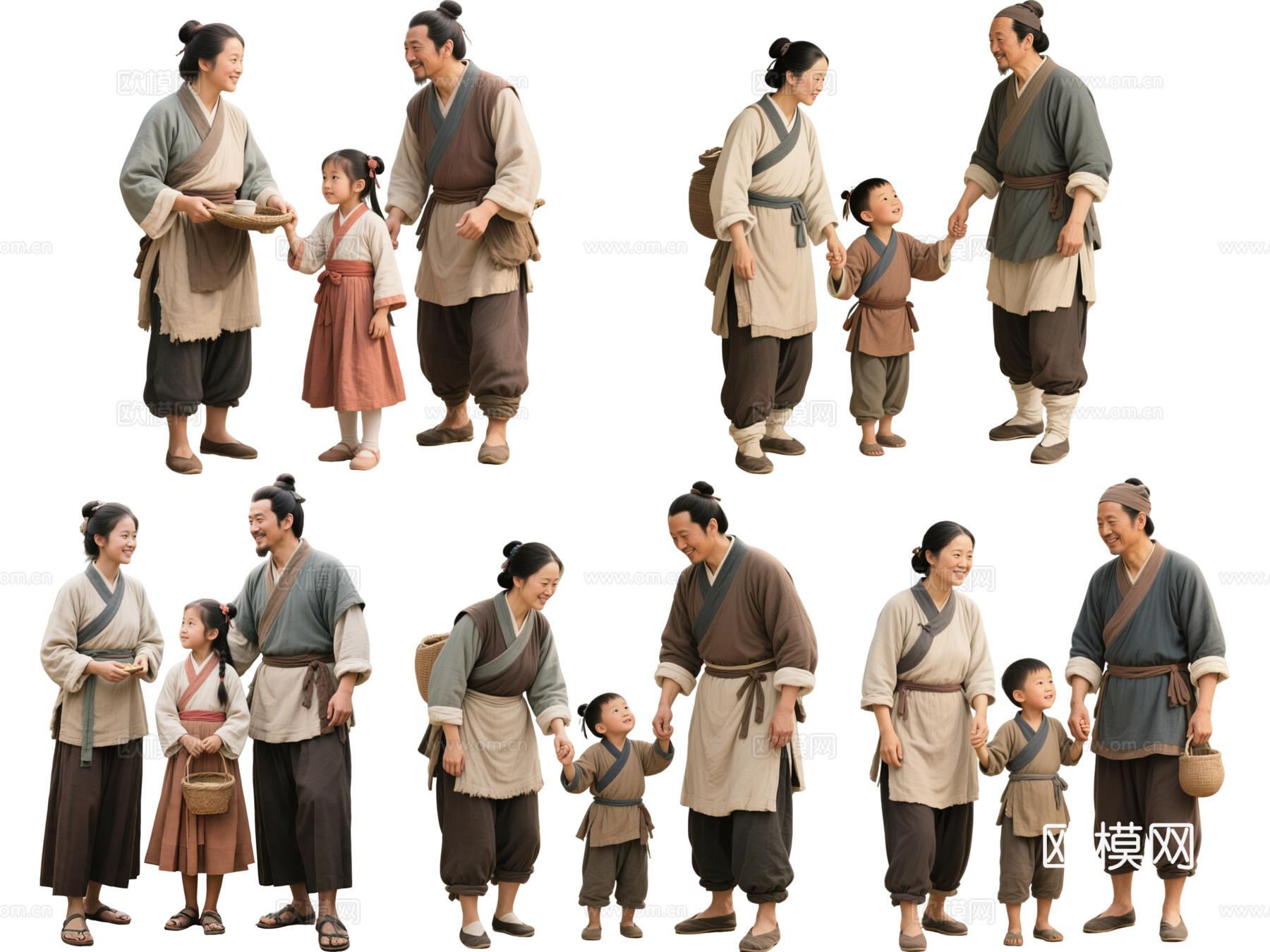 PS免抠古装百姓 古代一家人 百姓一家三口 贫苦百姓 影视剧