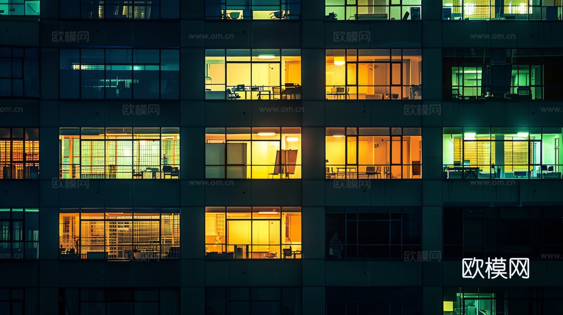 夜晚窗景建筑外立面玻璃幕墙