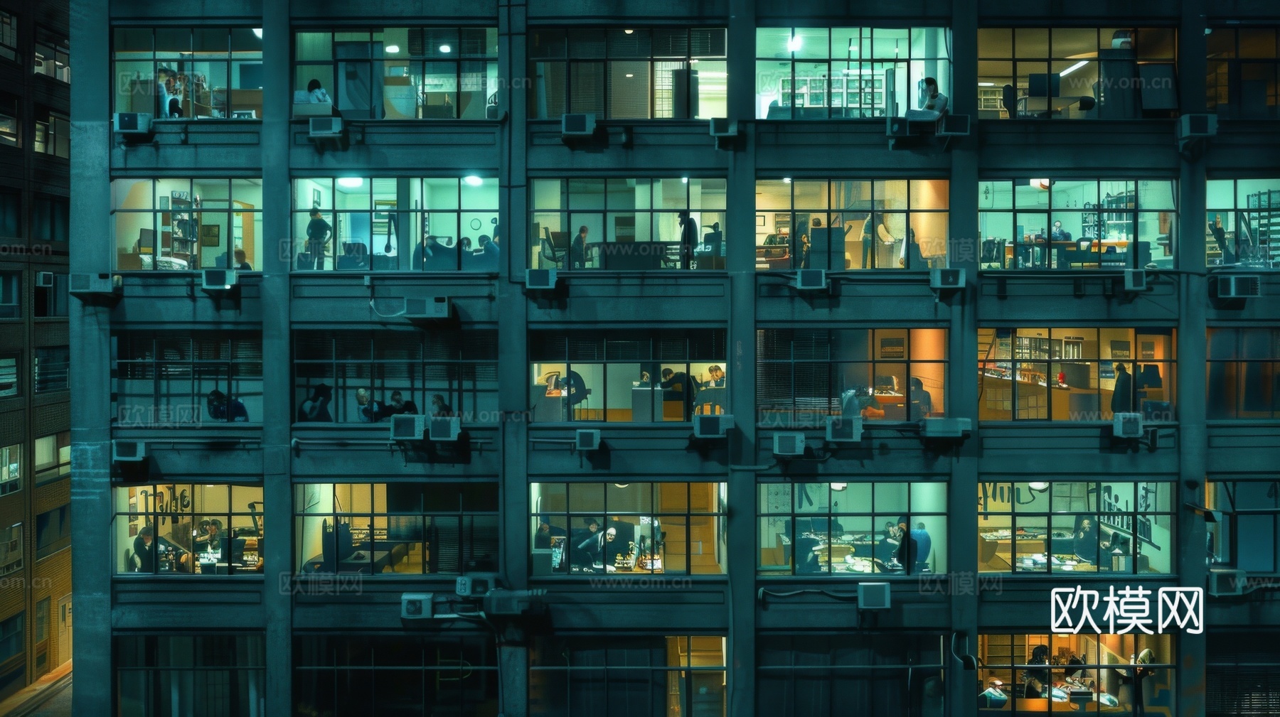 夜晚窗景建筑外立面玻璃幕墙
