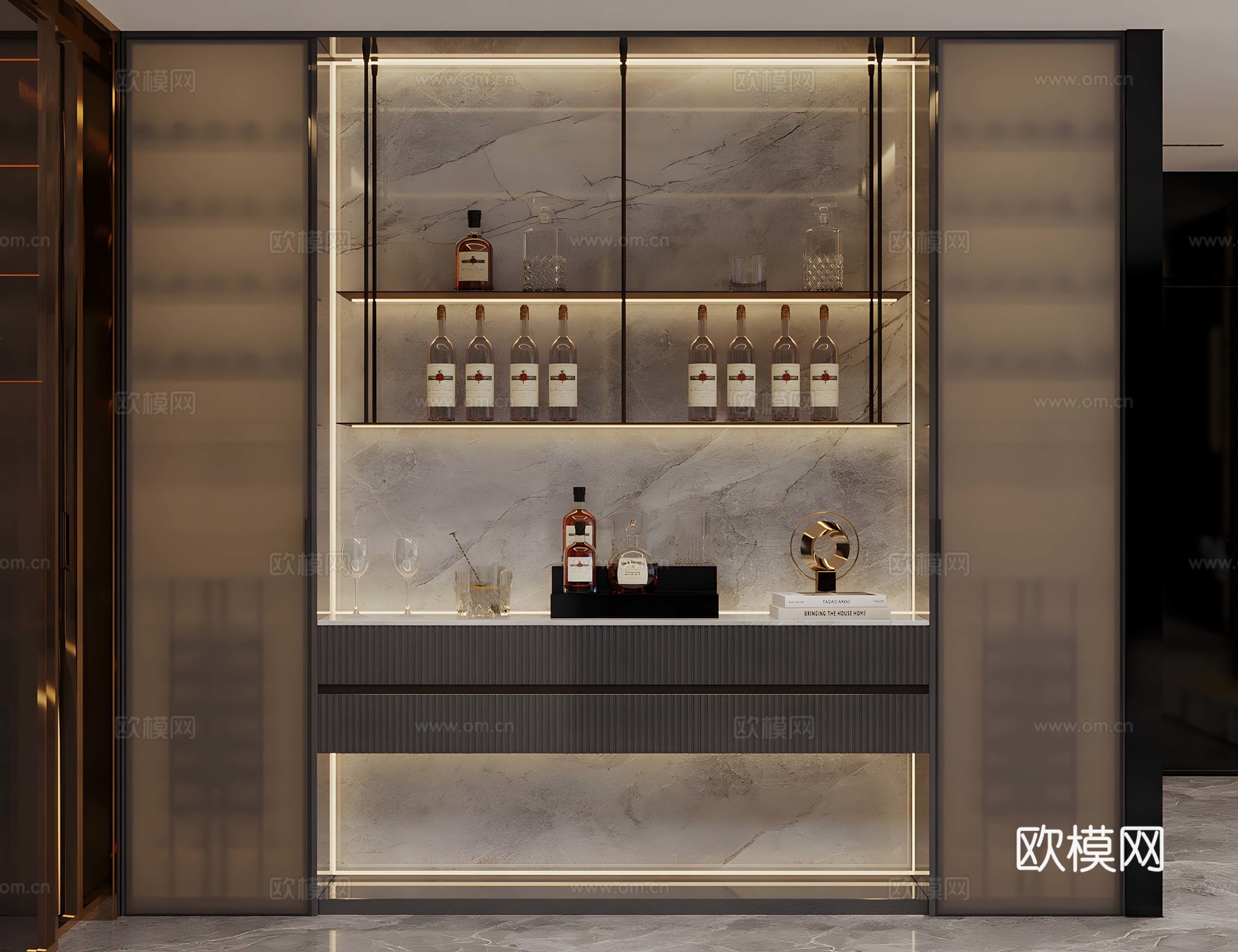 现代意式酒柜 餐边柜 酒柜餐边柜 玻璃酒柜 成品餐边柜 酒柜su模型