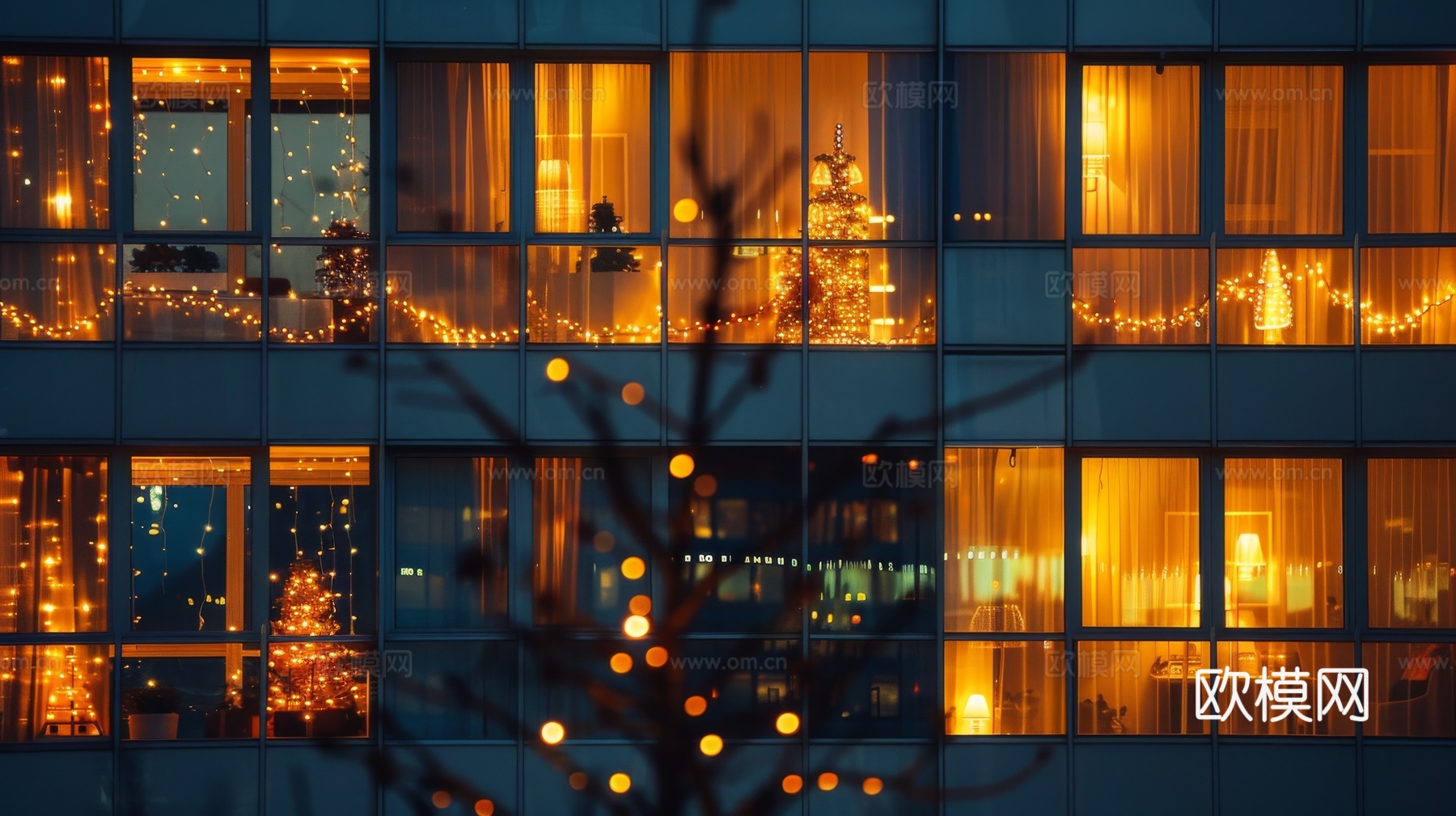 夜晚窗景建筑外立面玻璃幕墙