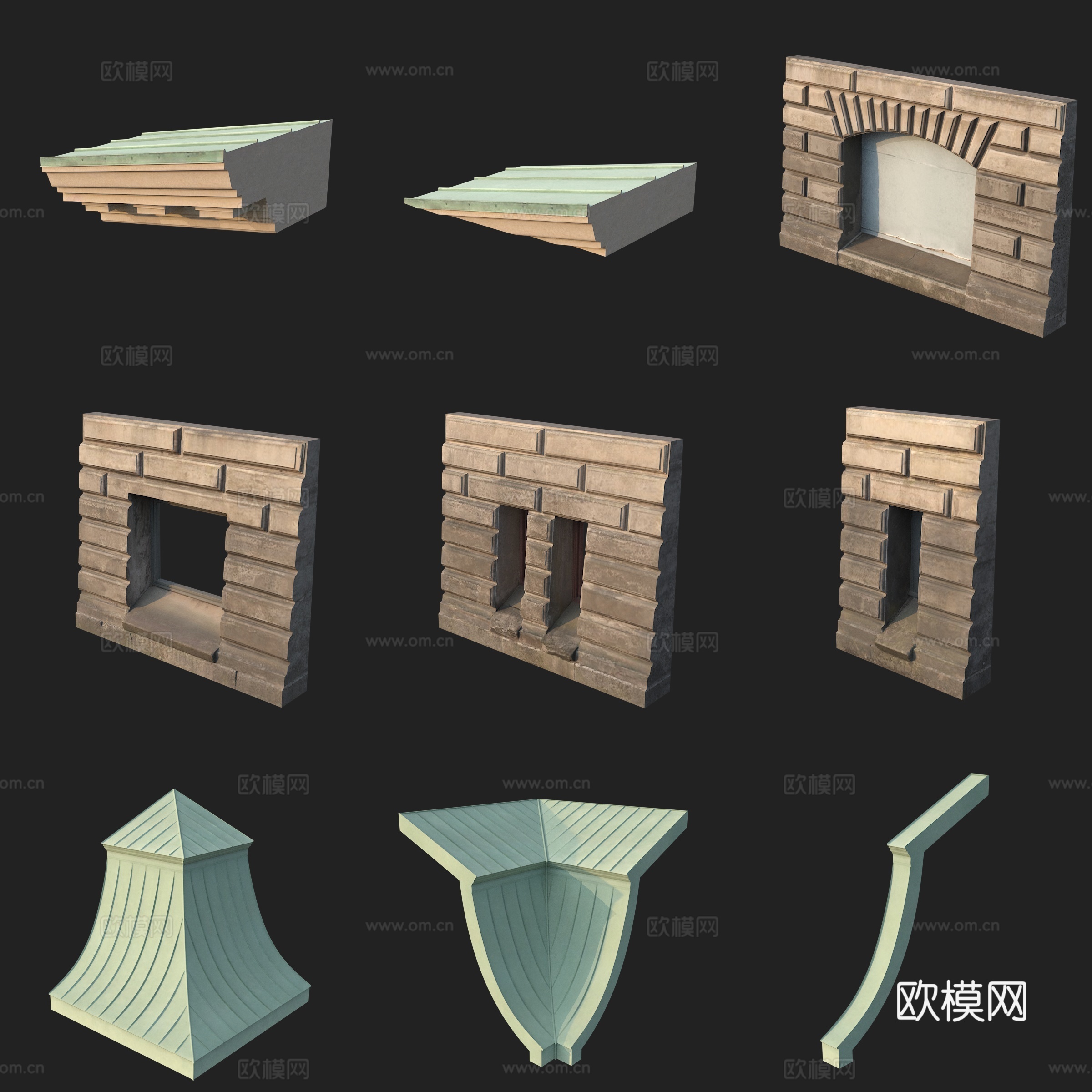 建筑构件窗户屋顶瓦面3d模型