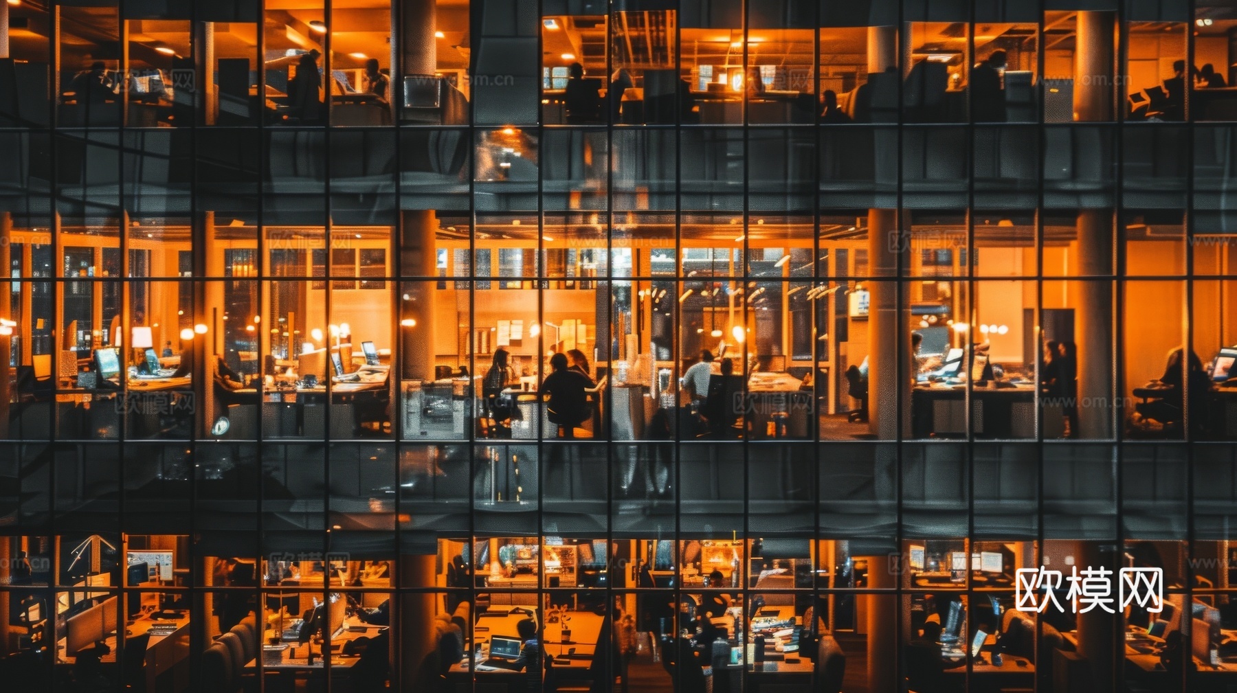 夜晚窗景建筑外立面玻璃幕墙