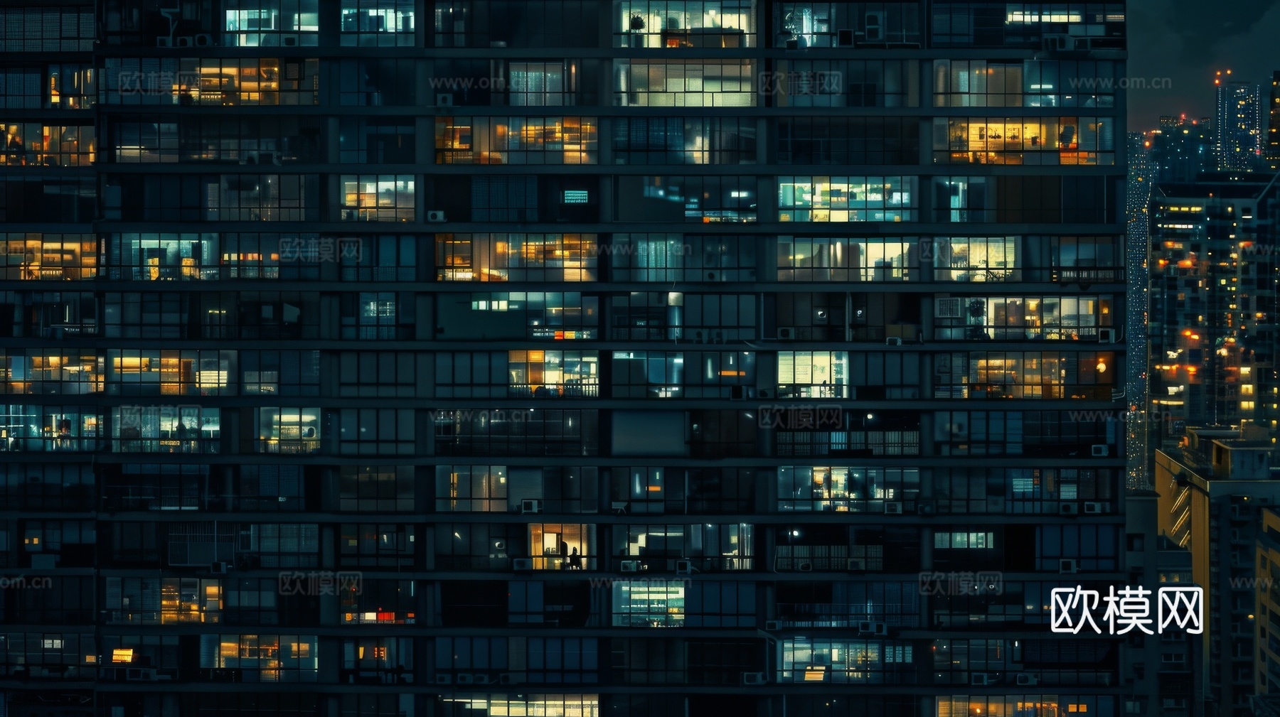 夜晚窗景建筑外立面玻璃幕墙