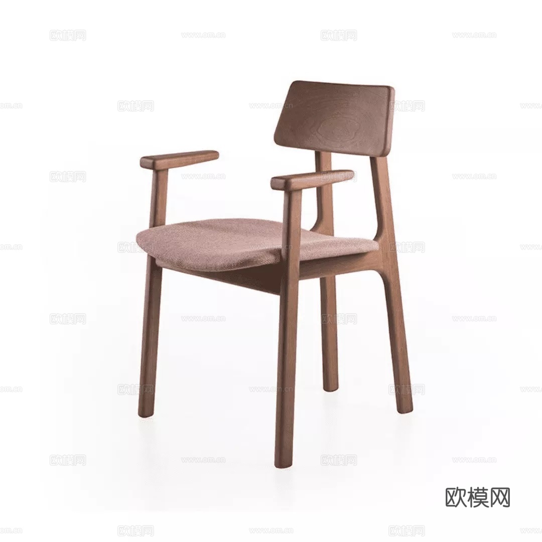 侘寂风餐椅北欧实木椅子 扶手书桌椅茶椅su模型