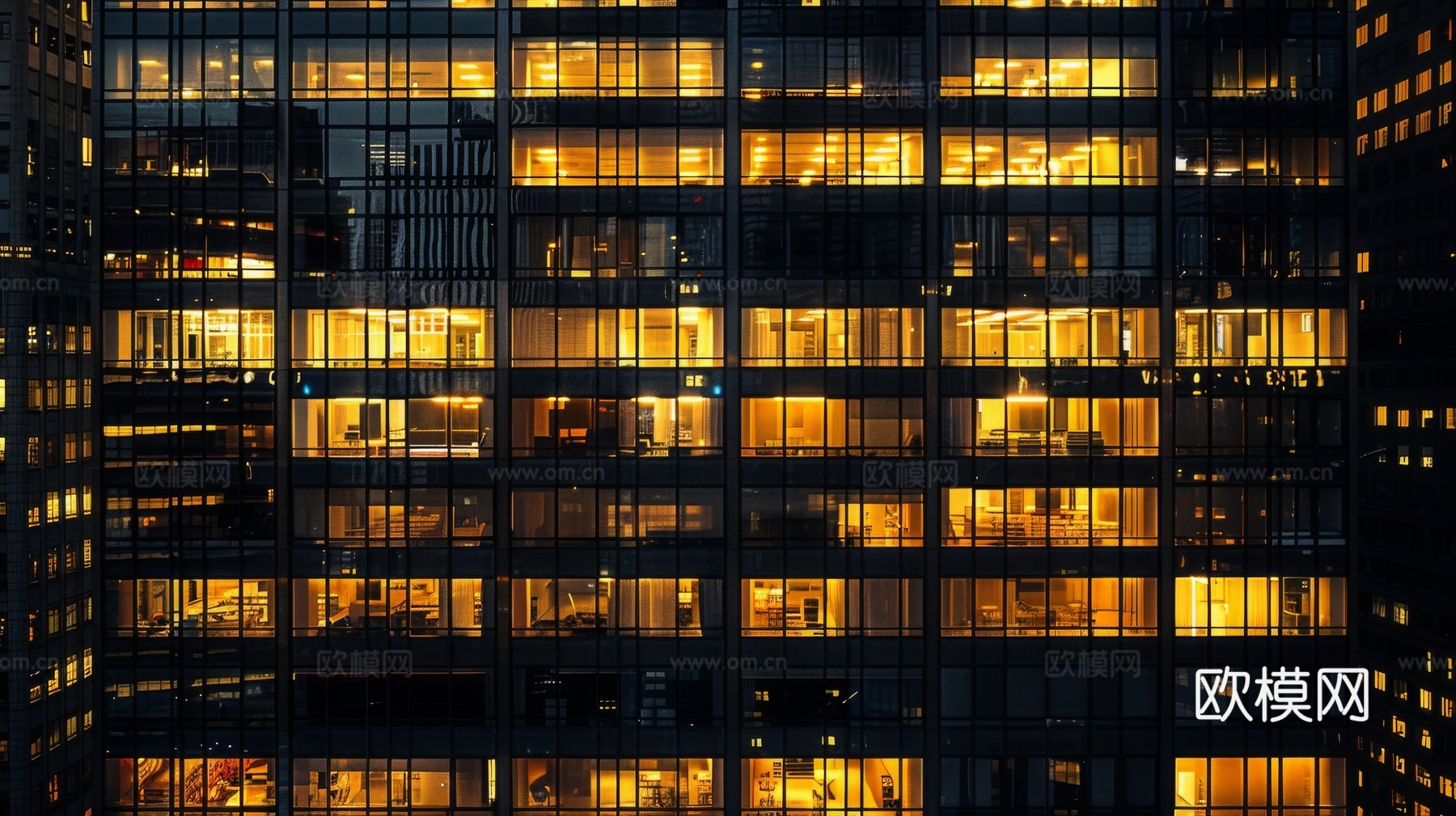 夜晚窗景建筑外立面玻璃幕墙