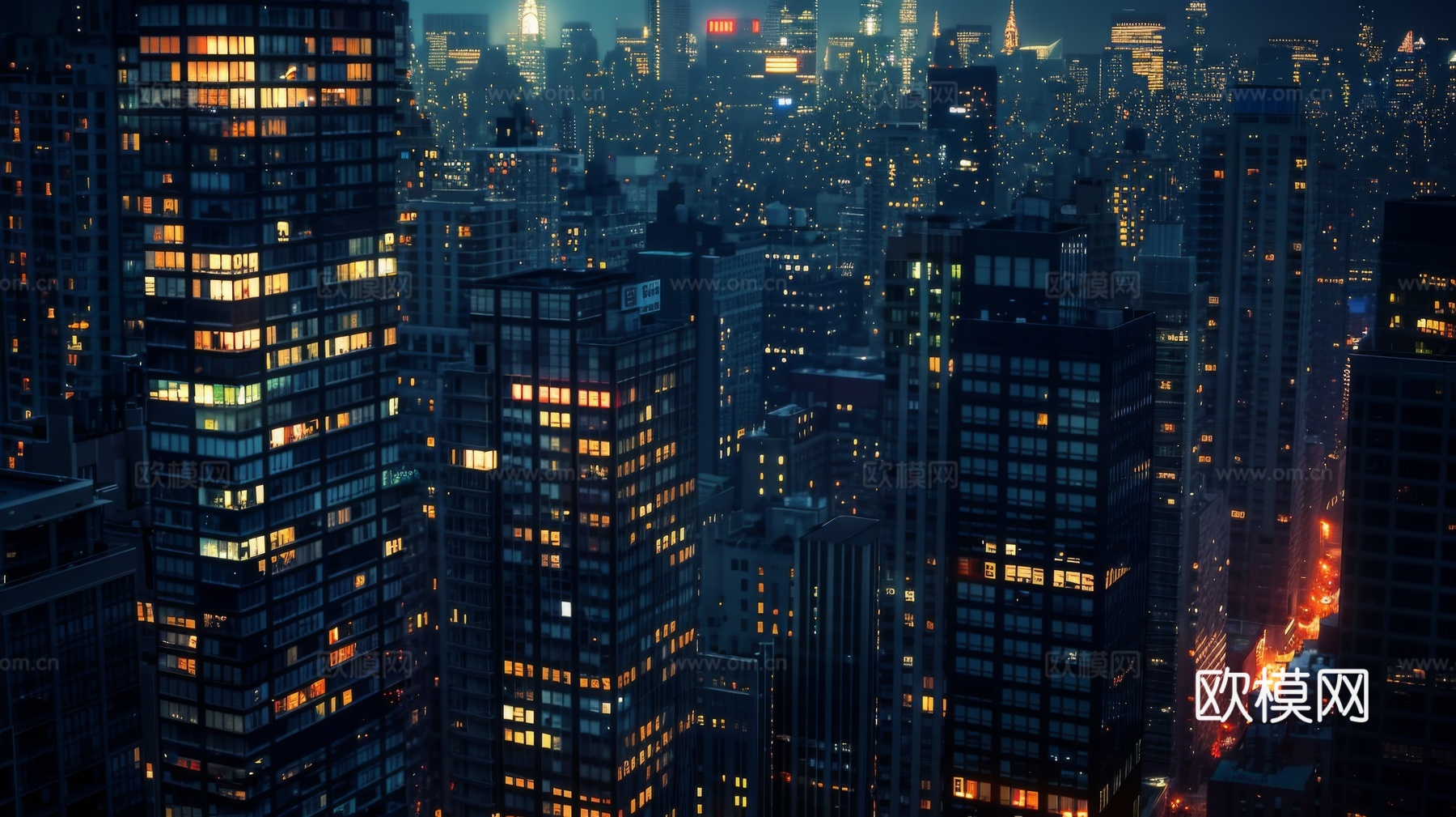 夜晚窗景建筑外立面玻璃幕墙