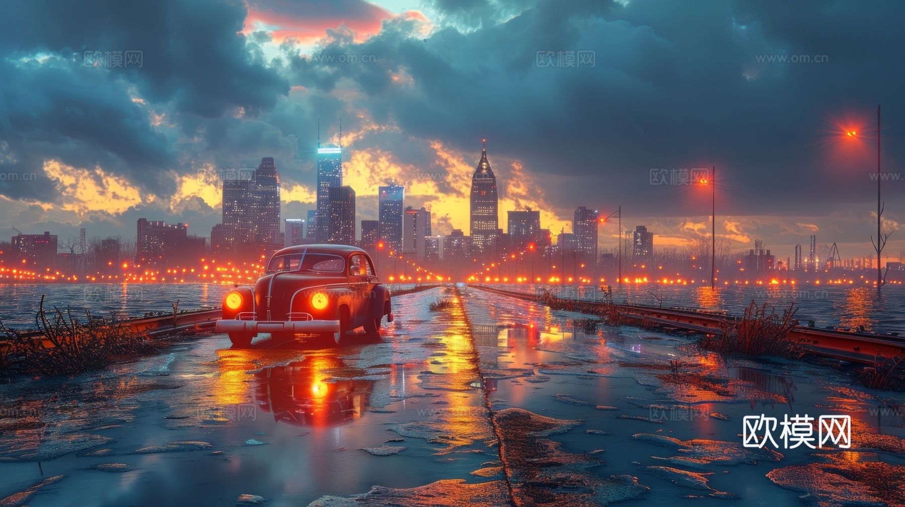 傍晚城市建筑都市风景下载（渲染图8）