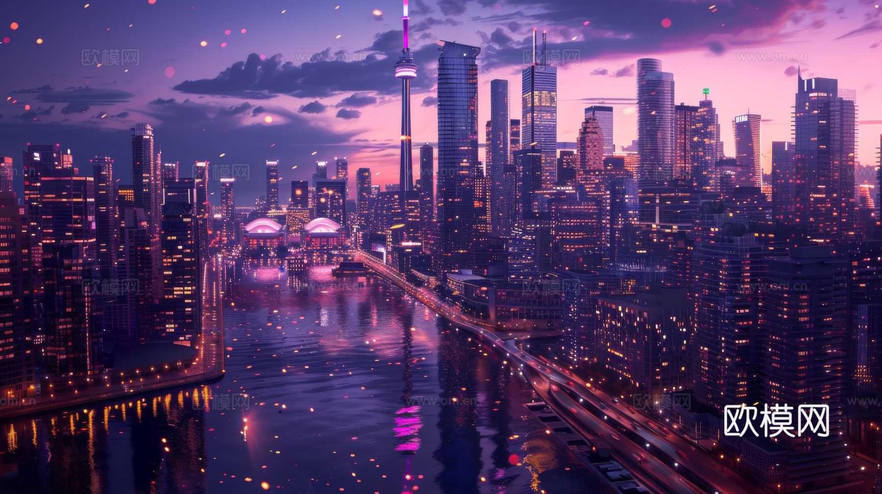 傍晚城市建筑都市风景下载（渲染图3）