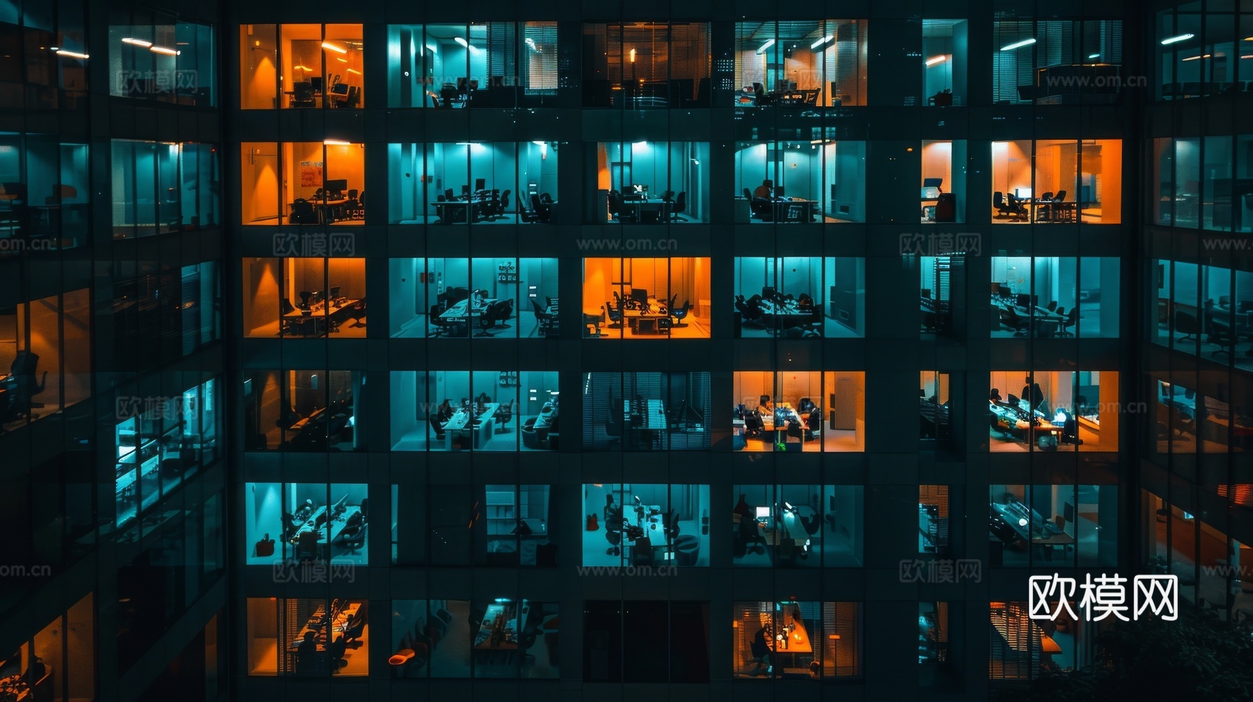 夜晚窗景建筑外立面玻璃幕墙