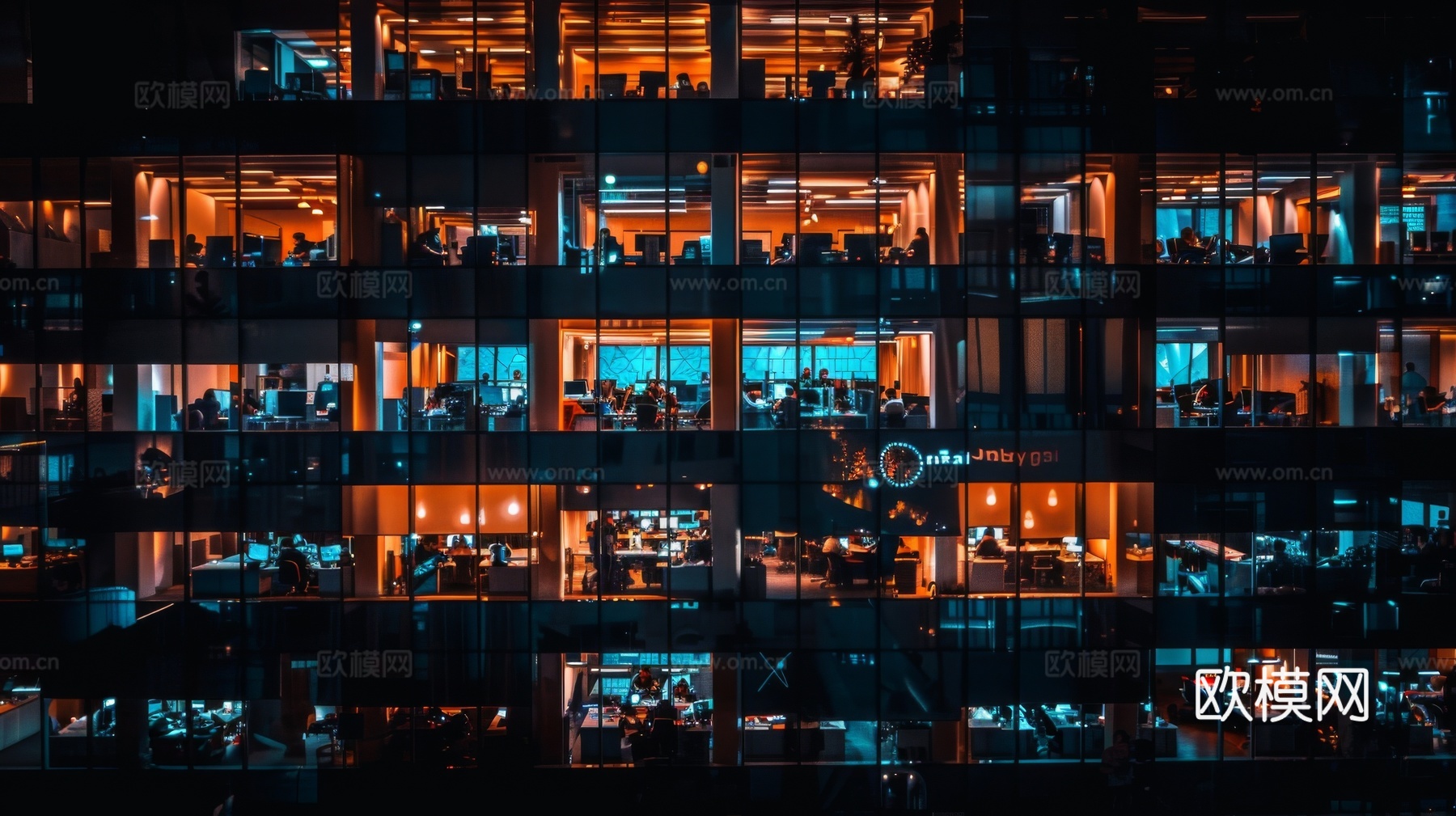 夜晚窗景建筑外立面玻璃幕墙