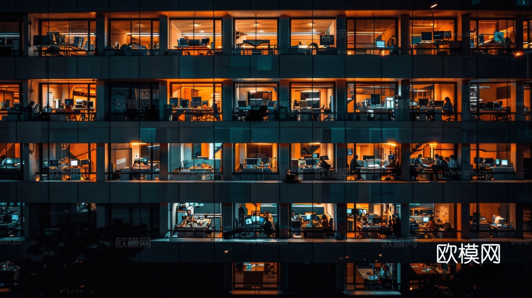 夜晚窗景建筑外立面玻璃幕墙