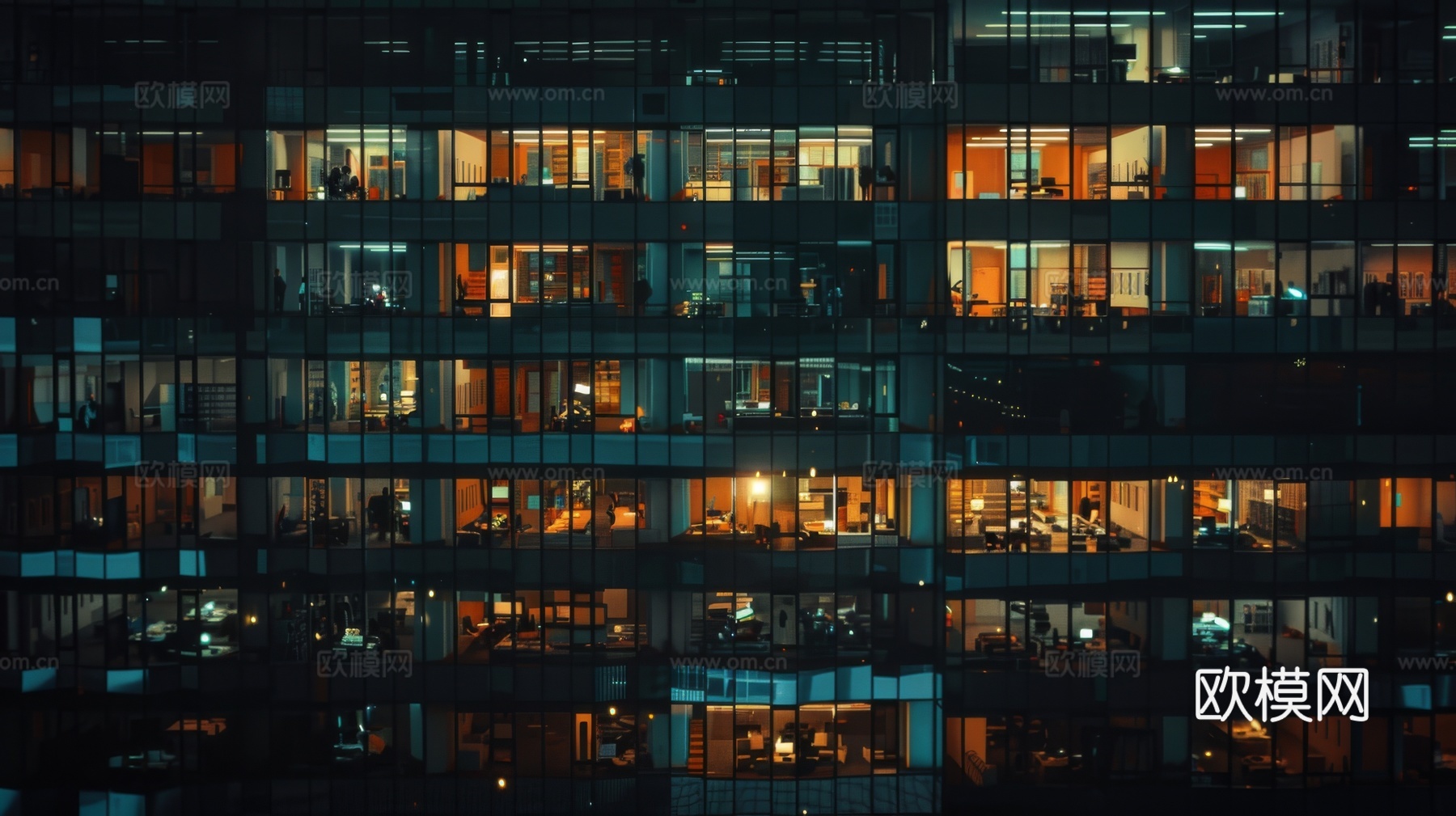 夜晚窗景建筑外立面玻璃幕墙