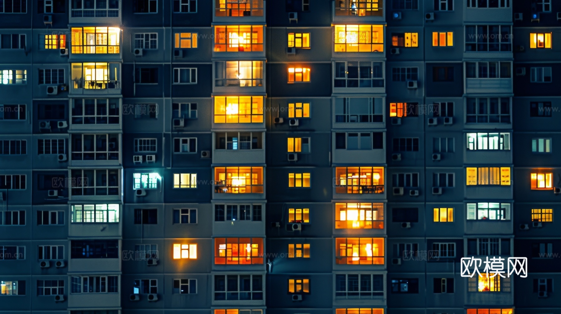 夜晚窗景建筑外立面玻璃幕墙
