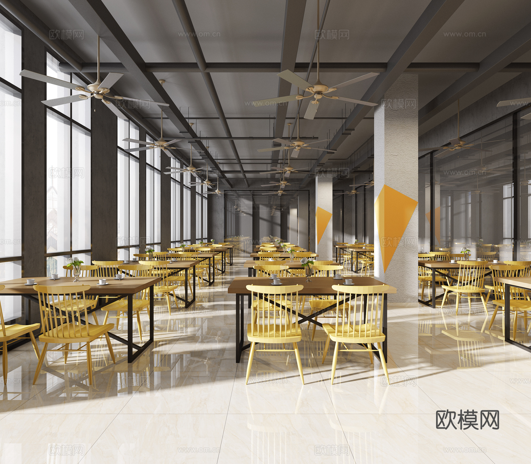 现代工业风食堂3d模型