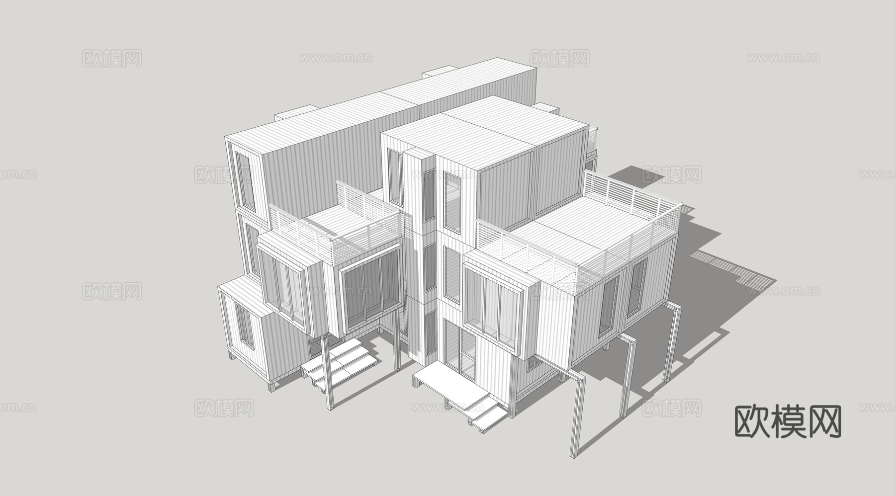 集装箱建筑 集装箱休息驿站 临时建筑 集装箱活动场地 集装箱su模型