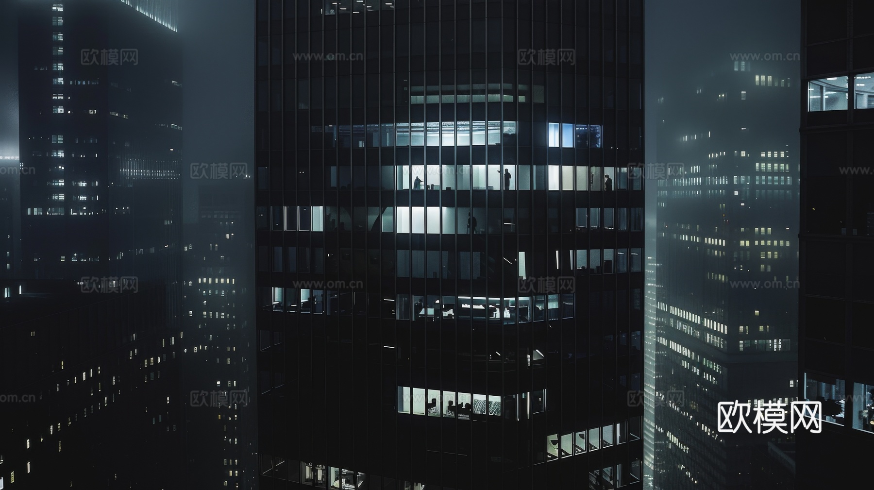 夜晚窗景建筑外立面玻璃幕墙