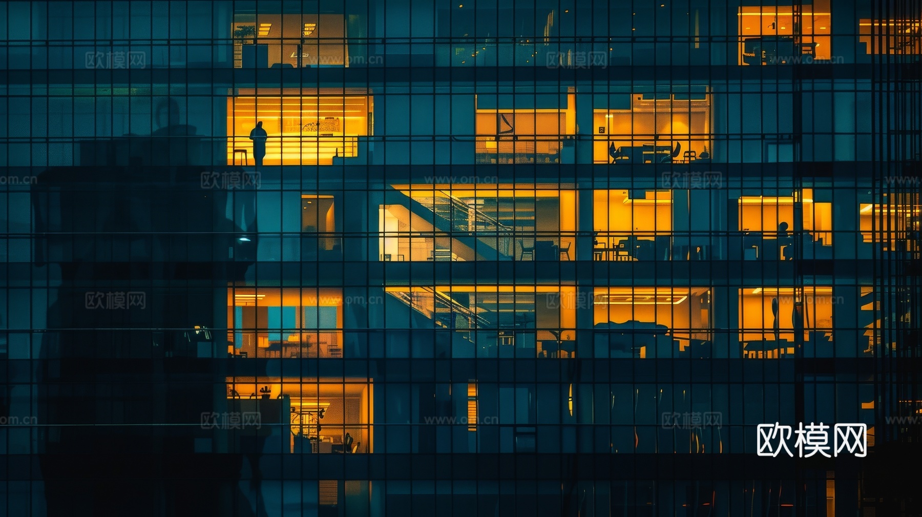 夜晚窗景建筑外立面玻璃幕墙