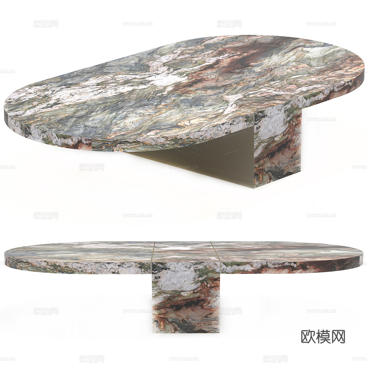 现代意式大理石椭圆茶几3d模型
