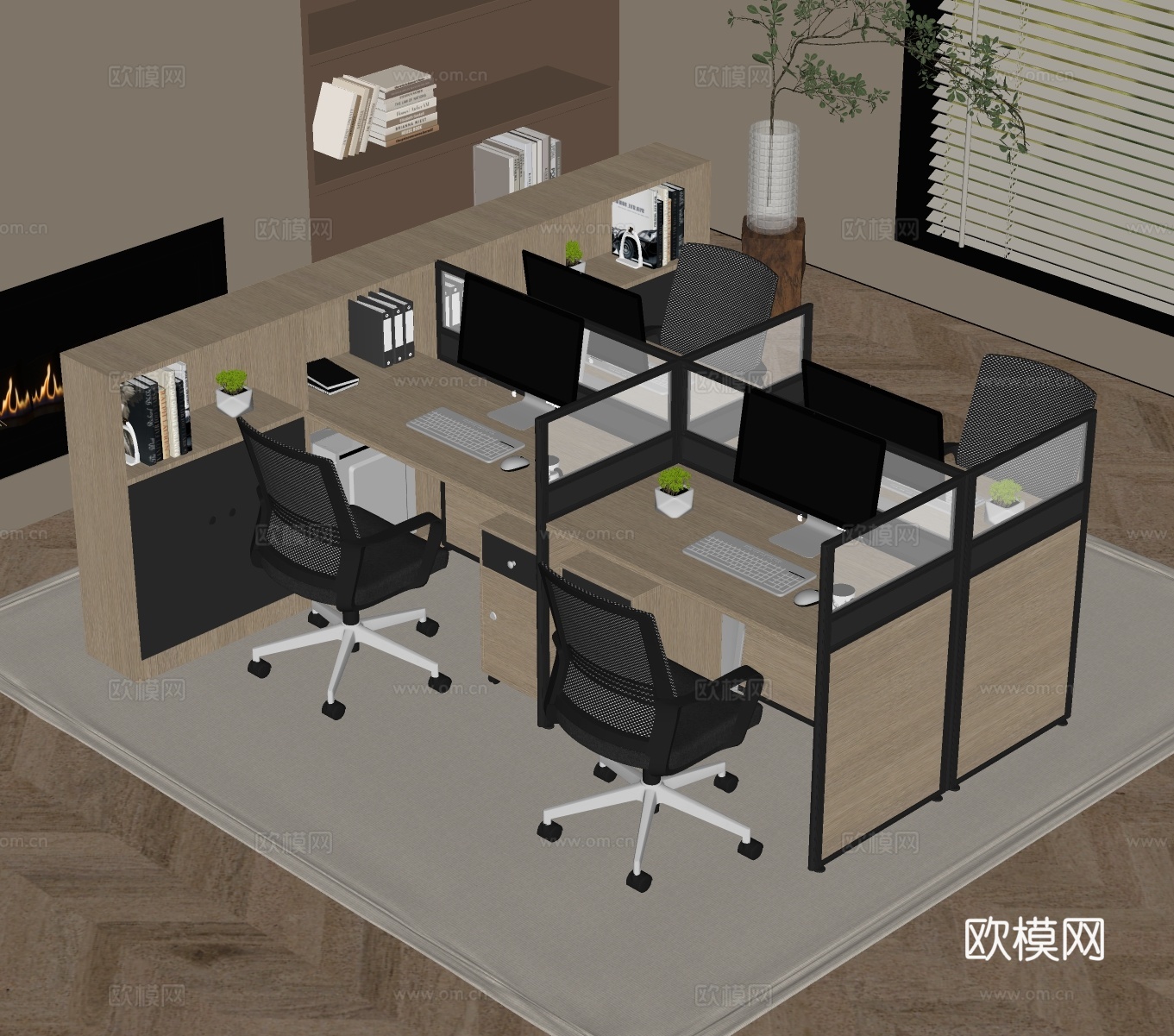 现代办公桌椅组合su模型