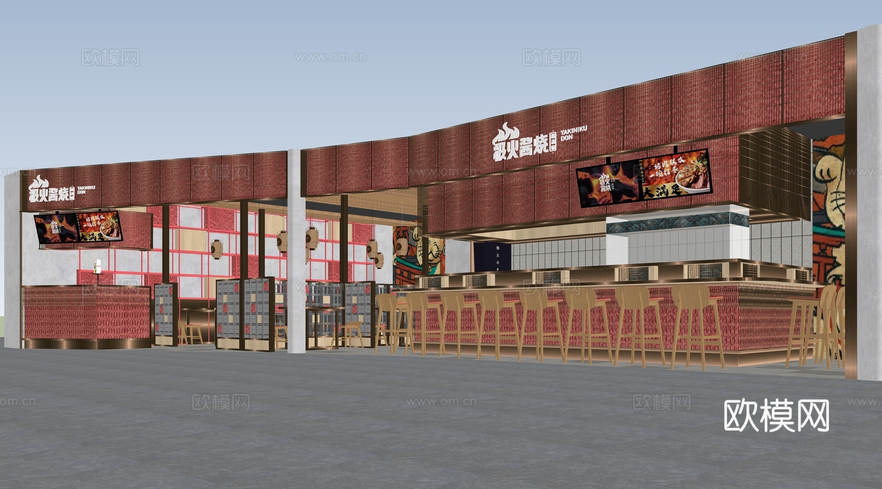 新中式烧烤店 中式大排档su模型