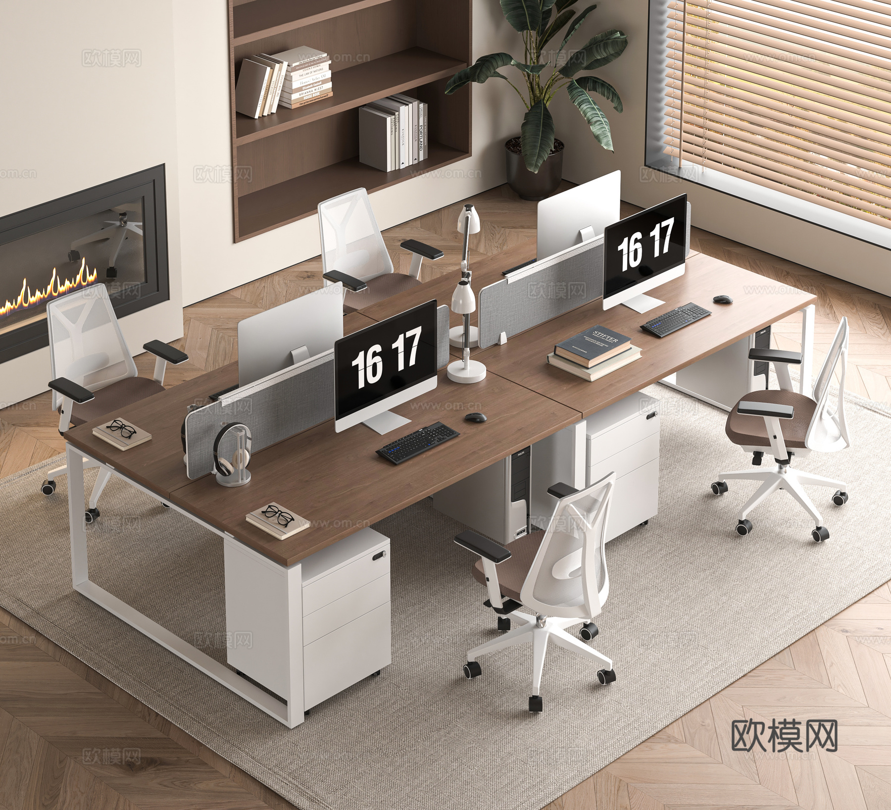 现代办公桌椅组合su模型