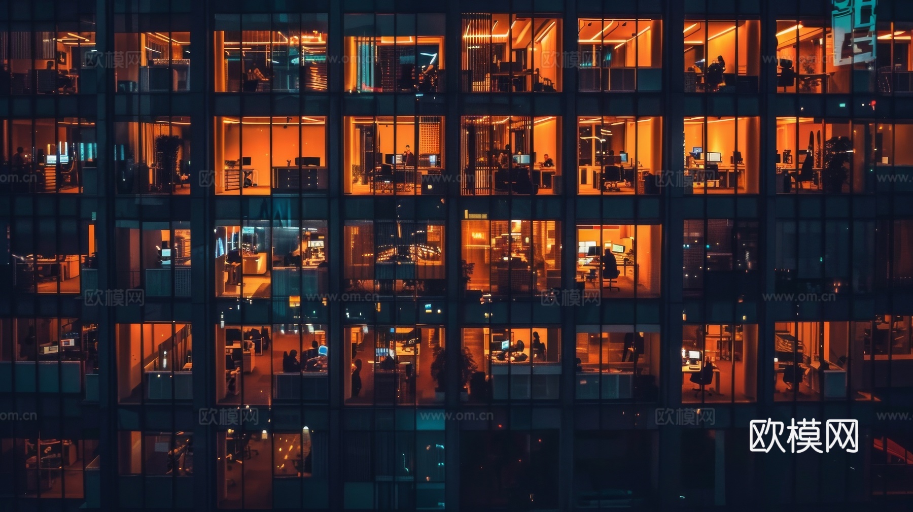 夜晚窗景建筑外立面玻璃幕墙