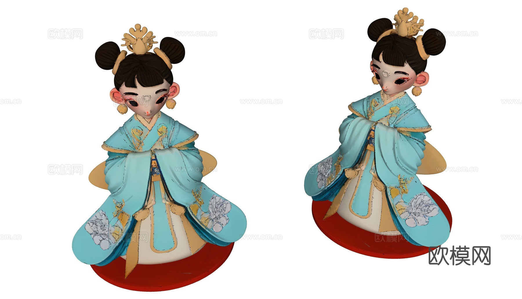 蓝色古装女孩雕塑su模型