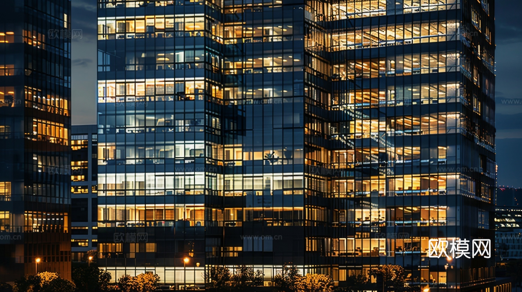 夜晚窗景建筑外立面玻璃幕墙