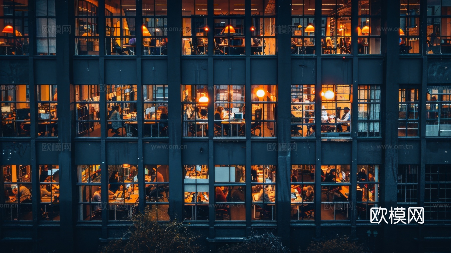 夜晚窗景建筑外立面玻璃幕墙