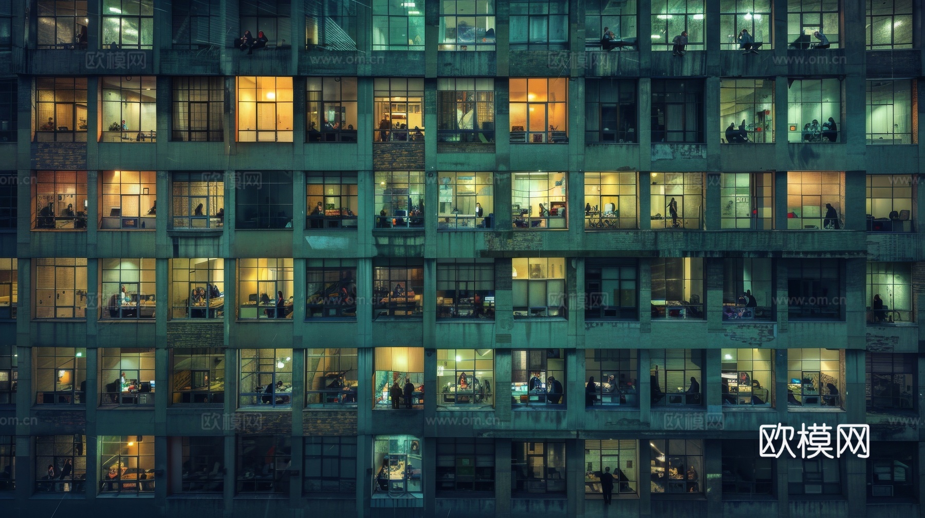 夜晚窗景建筑外立面玻璃幕墙