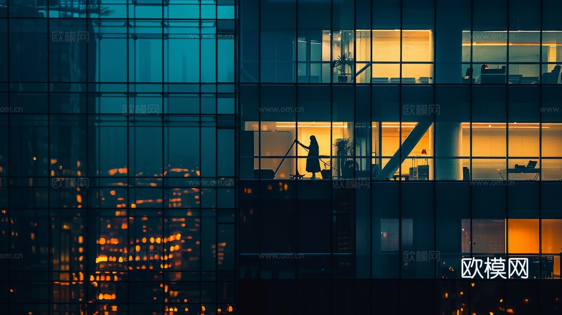 夜晚窗景建筑外立面玻璃幕墙