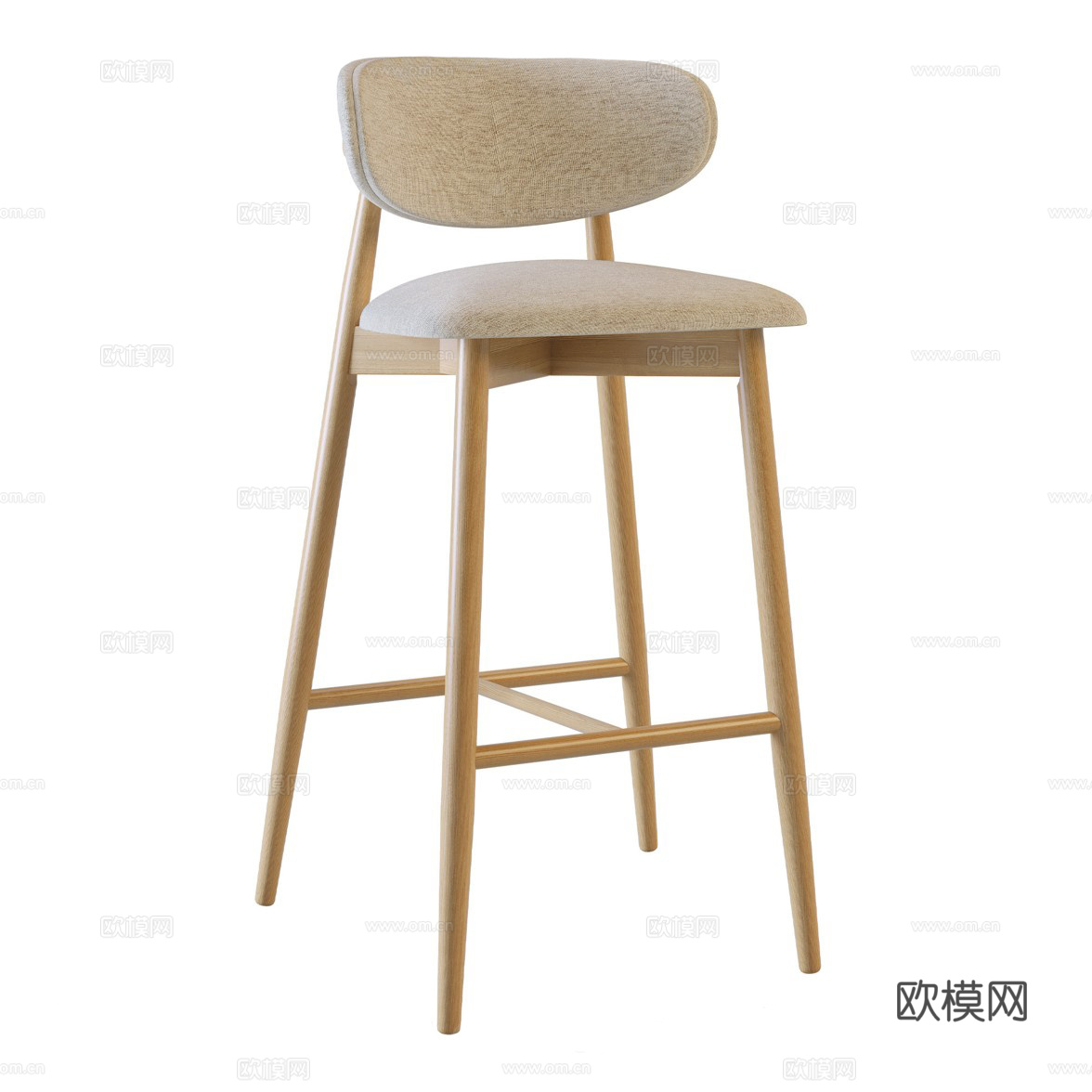 新中式原木吧台椅3d模型