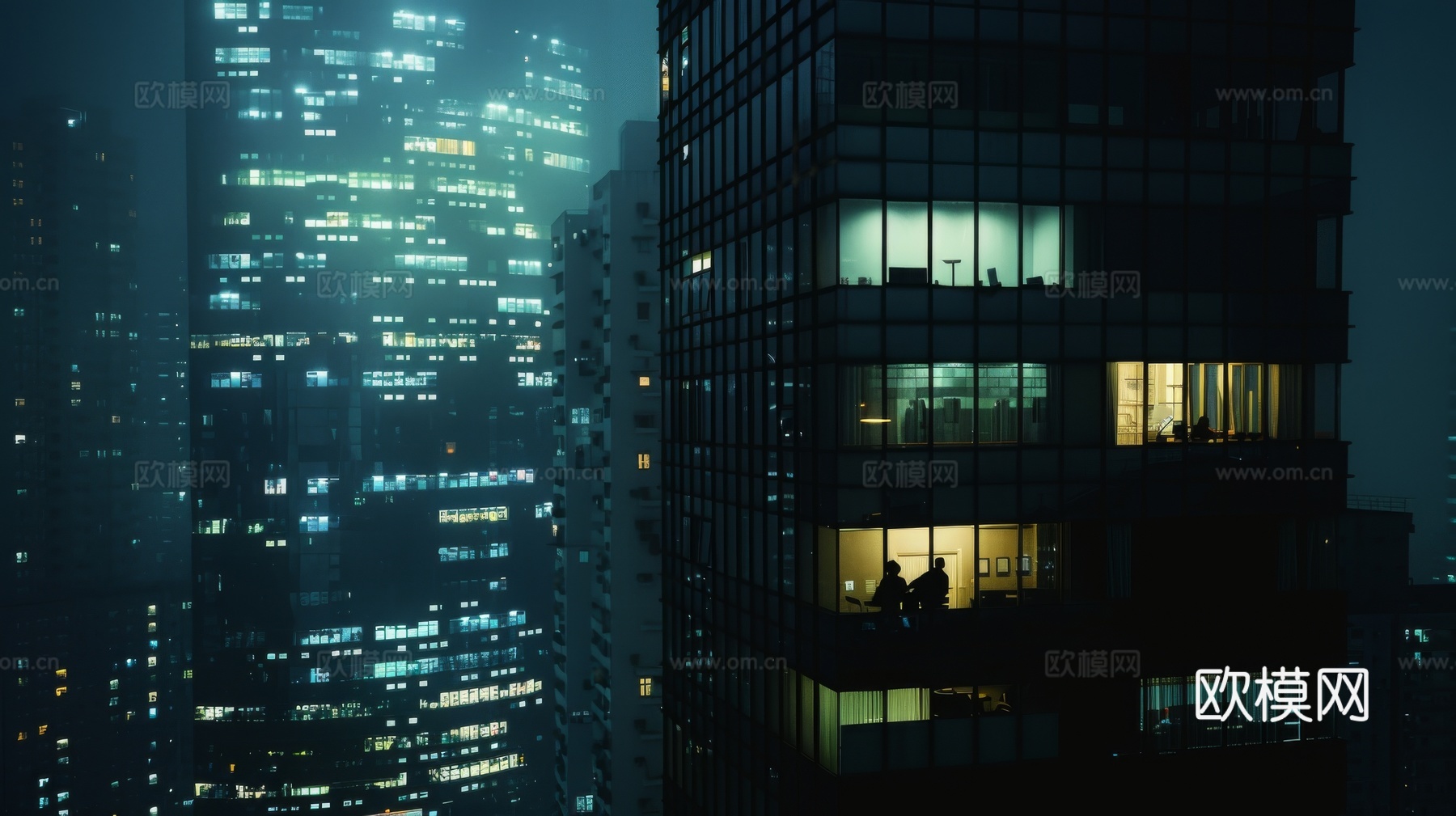 夜晚窗景建筑外立面玻璃幕墙
