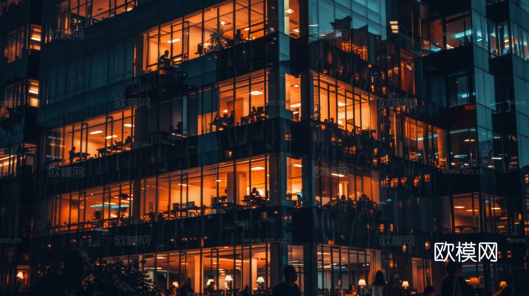 夜晚窗景建筑外立面玻璃幕墙