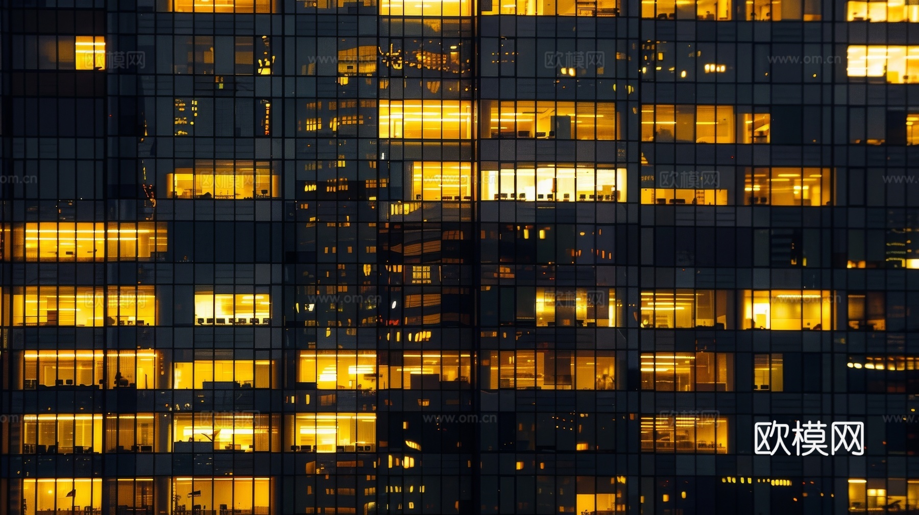 夜晚窗景建筑外立面玻璃幕墙