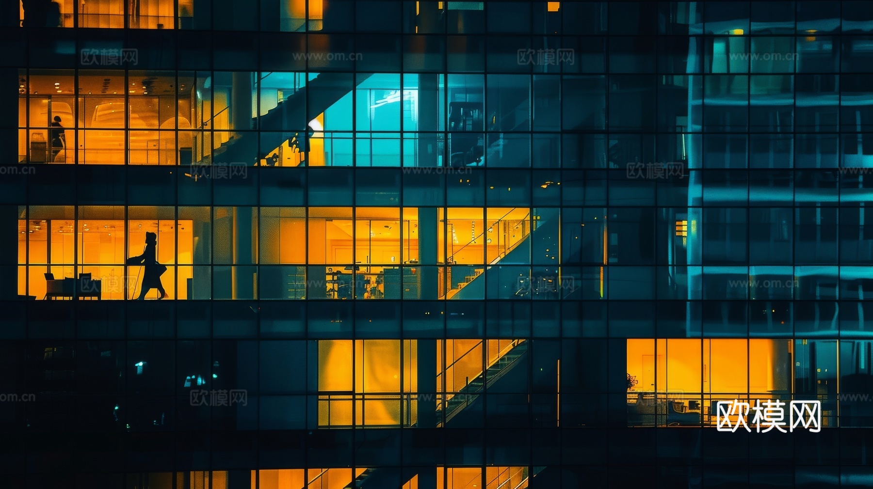 夜晚窗景建筑外立面玻璃幕墙