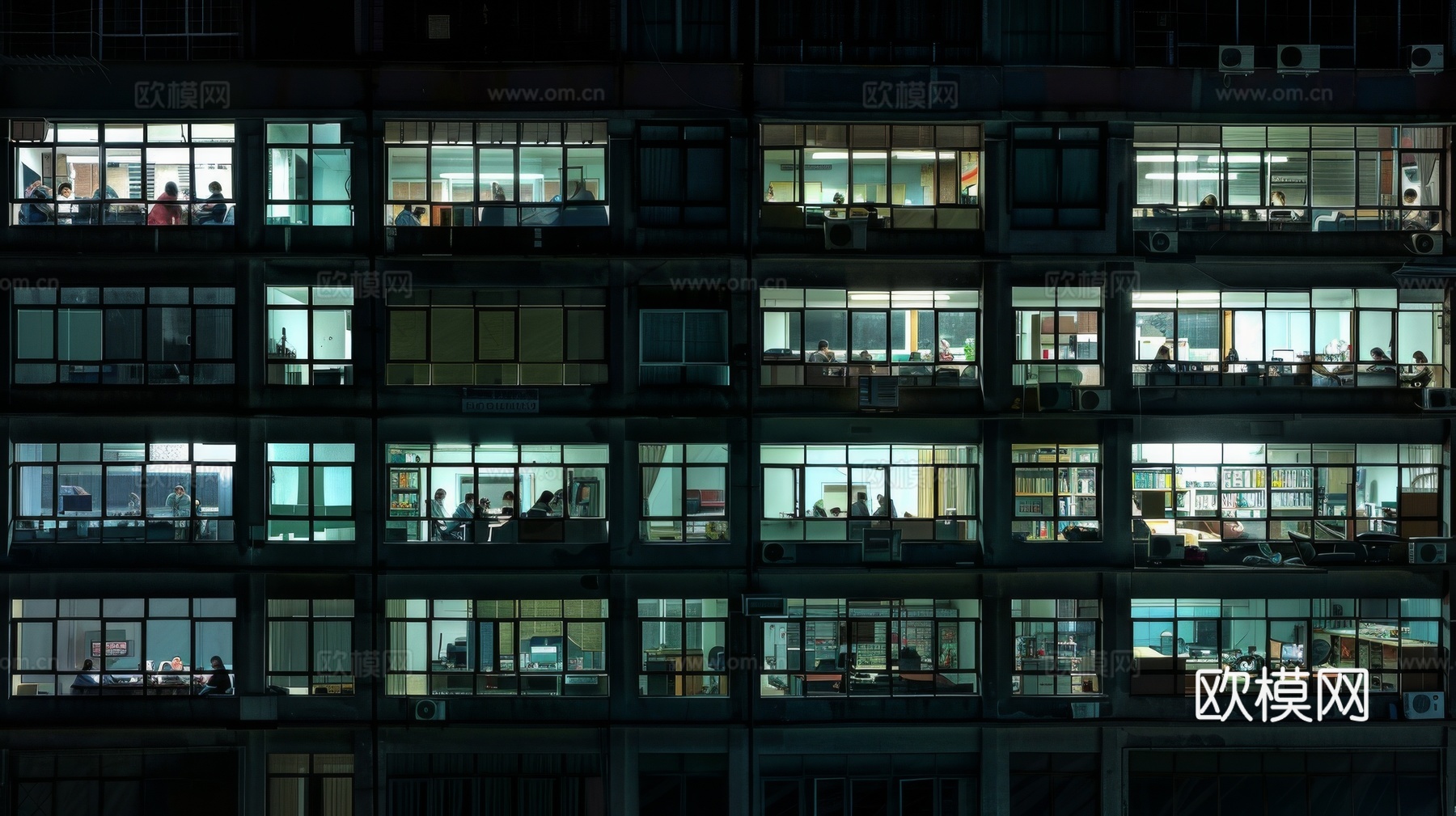 夜晚窗景建筑外立面玻璃幕墙