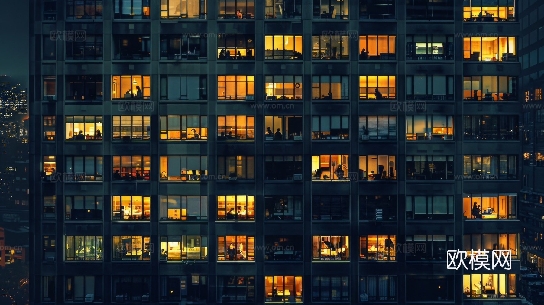 夜晚窗景建筑外立面玻璃幕墙