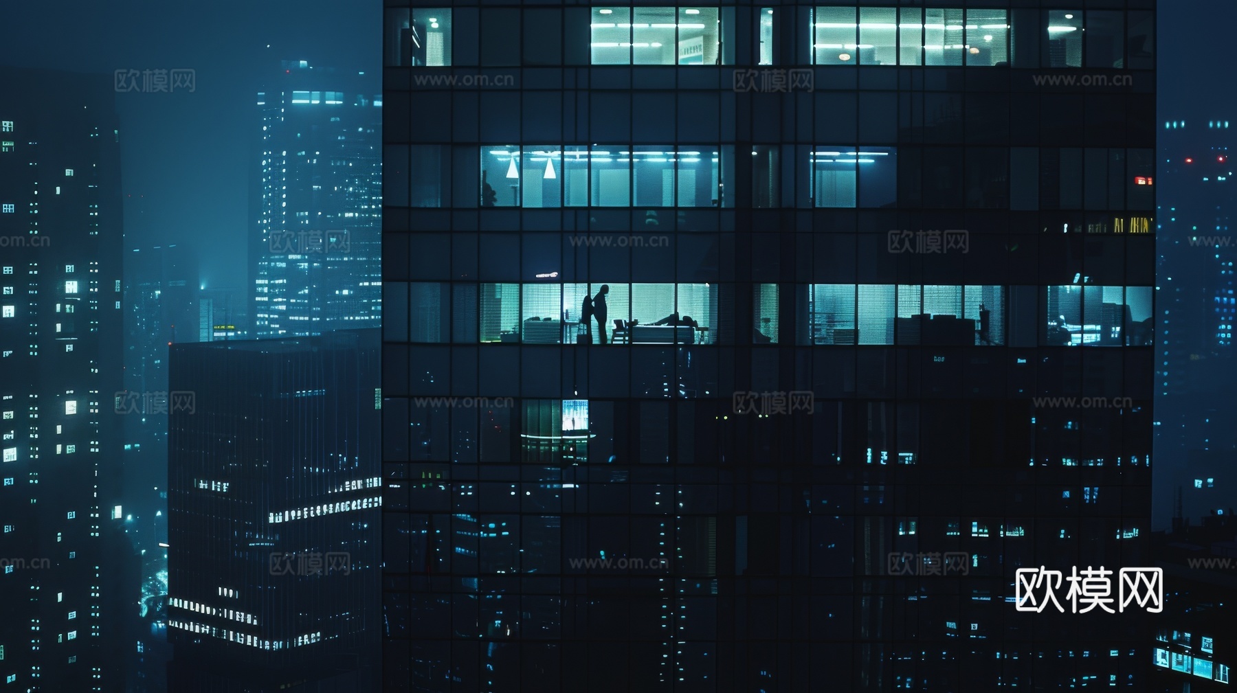 夜晚窗景建筑外立面玻璃幕墙