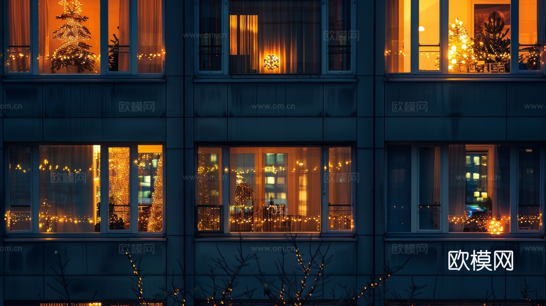夜晚窗景建筑外立面玻璃幕墙