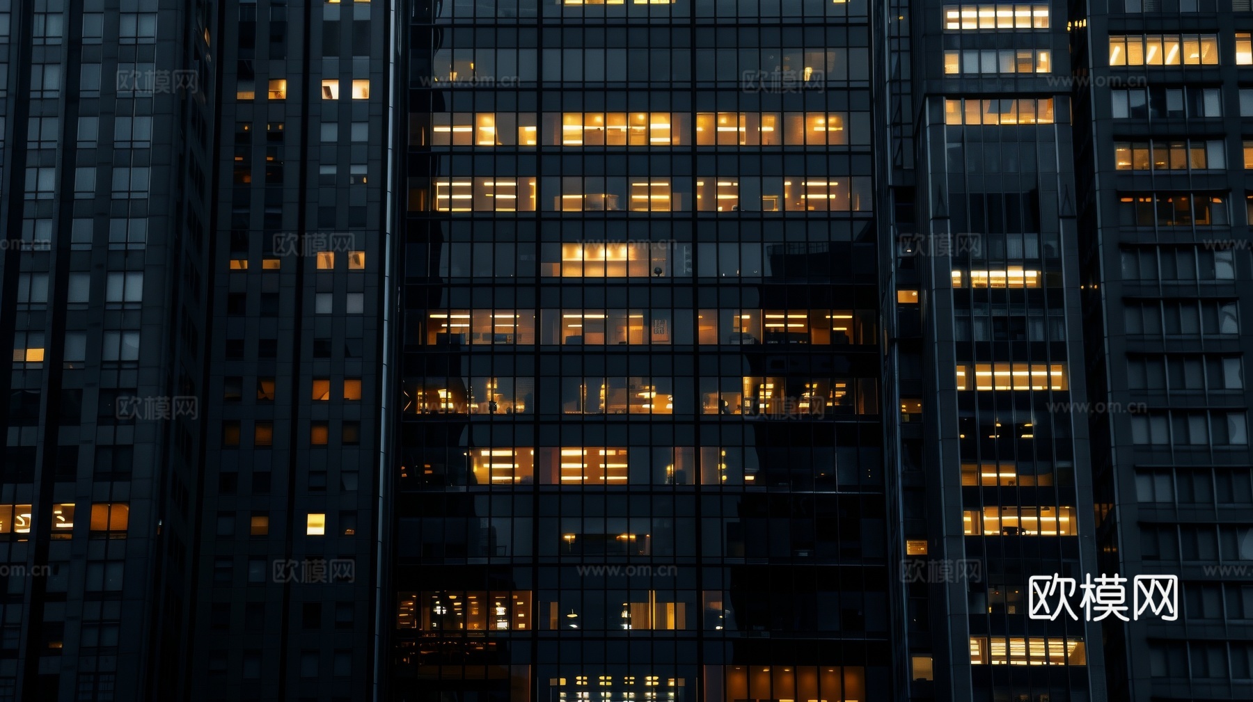 夜晚窗景建筑外立面玻璃幕墙