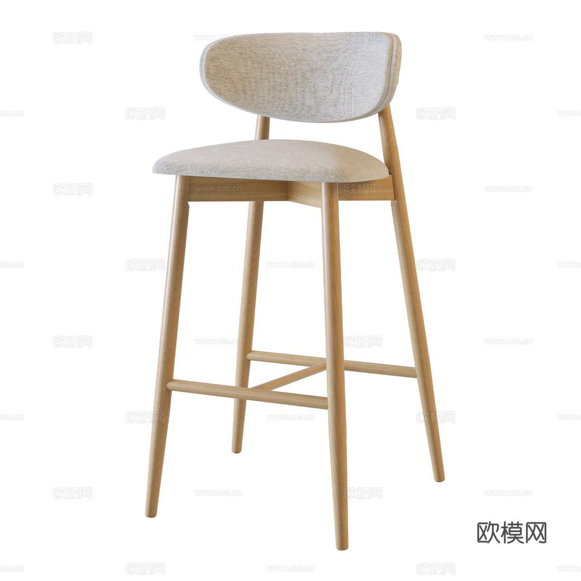 新中式原木吧台椅3d模型
