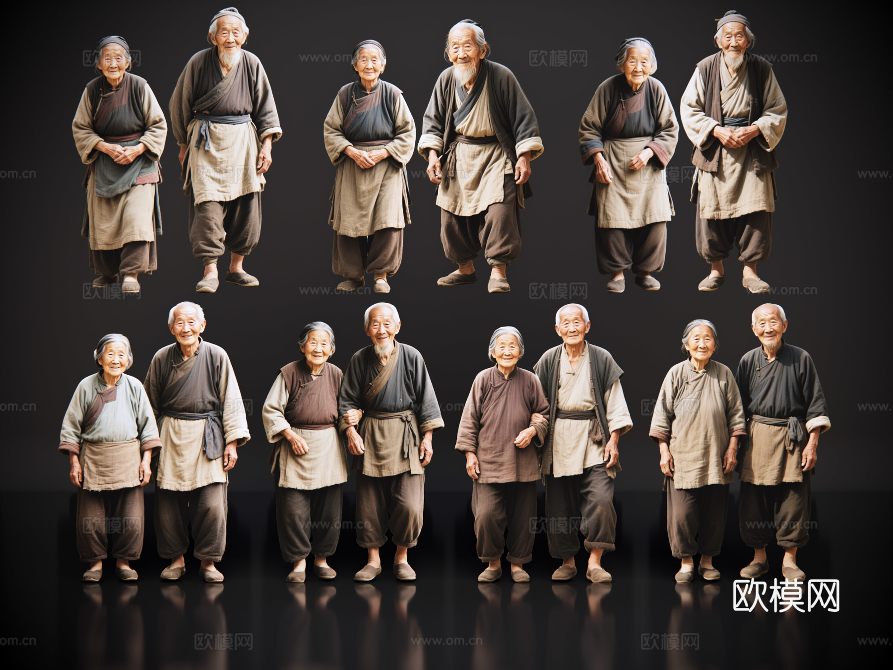 2D古代百姓 古代老夫妻 老人老妪 贫苦百姓 影视剧角色su模型