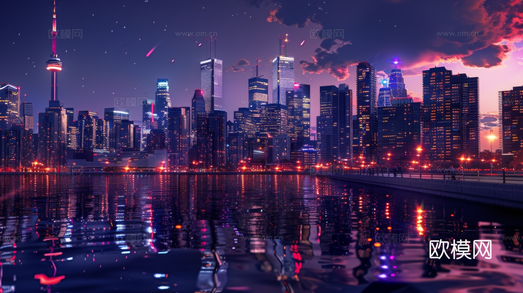 傍晚城市建筑都市风景下载（渲染图1）