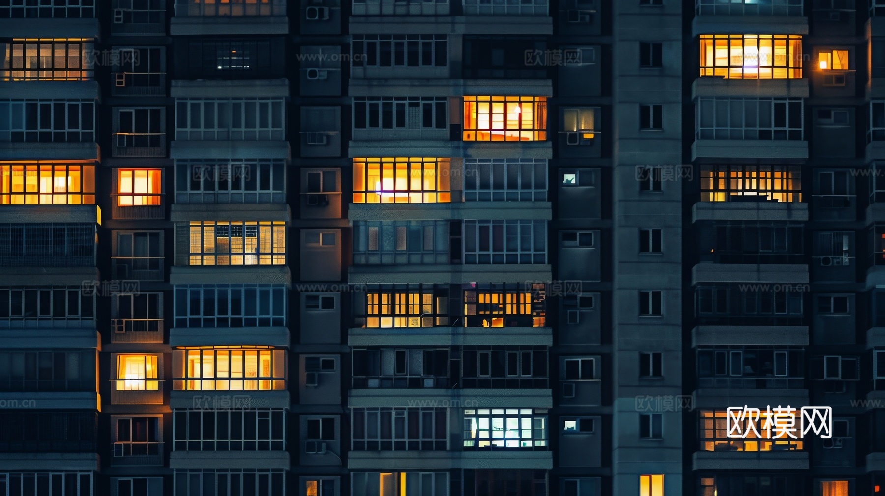 夜晚窗景建筑外立面玻璃幕墙